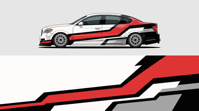 Modern Sports Car with Dynamic Red and White Racing Livery.