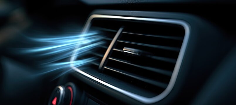 Close-up of a car's air vent with blue airflow