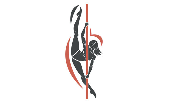 Sleek silhouette of a female pole dancer performing an elegant acrobatic split move on a vertical pole.
