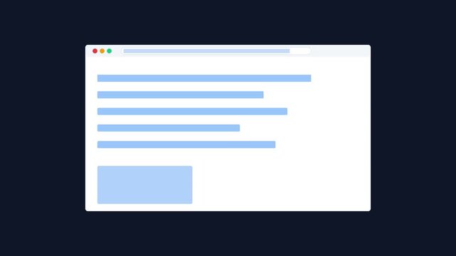 Minimalist web browser interface loading animation with dynamic bars and placeholder box 4k