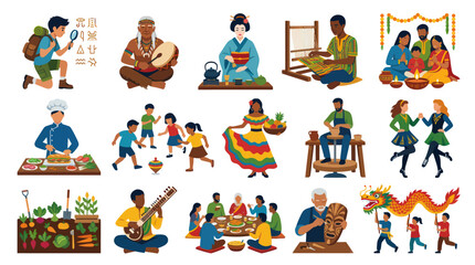 Fototapeta premium Diverse Cultures Celebrating Traditions - Flat Vector Art Style