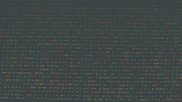 Abstract digital screen with scrolling colorful computer code for programming and software development concept