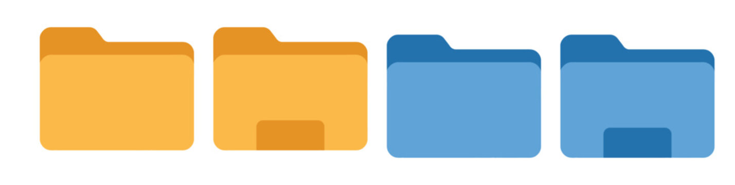 Folder Icon Set - Yellow and Blue File Folder 3D Style Vector Collection