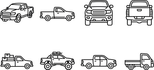Pickup Truck Line Art Icon Set with Multiple Angles and Views for Automotive Graphic Designs © Taijul