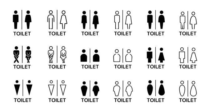 Monochrome male and female restroom pictogram icons