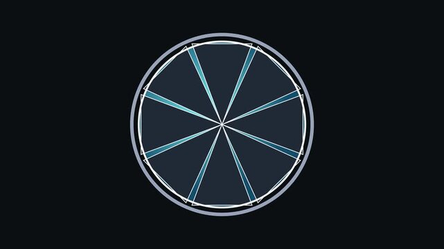 Abstract geometric radial loading spinner animation with rotating blue segments 4k
