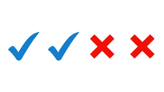Blue and red check mark symbols on white background vector icons