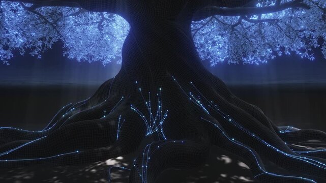 TechTree ParticleClimb Cinematic Low Saturation Blue Handmade C4D 3D Animation