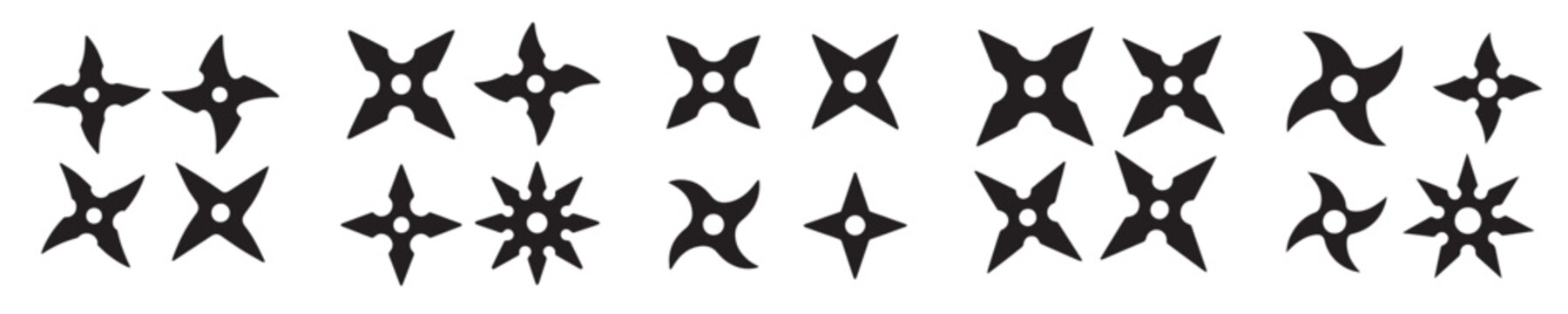 set of vector shuriken with silhouette style