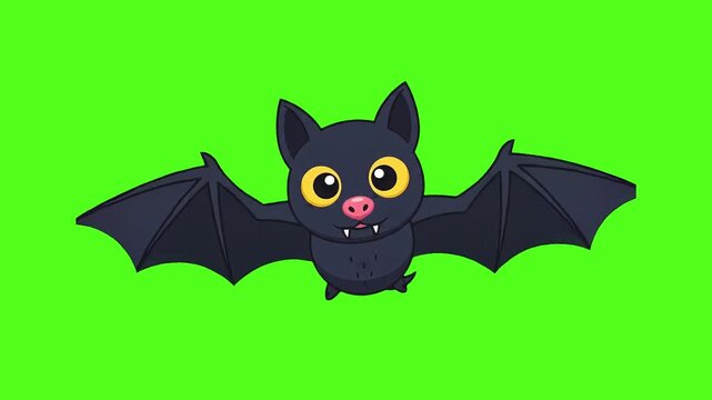 Cute Flying Bat Animation on Green Screen