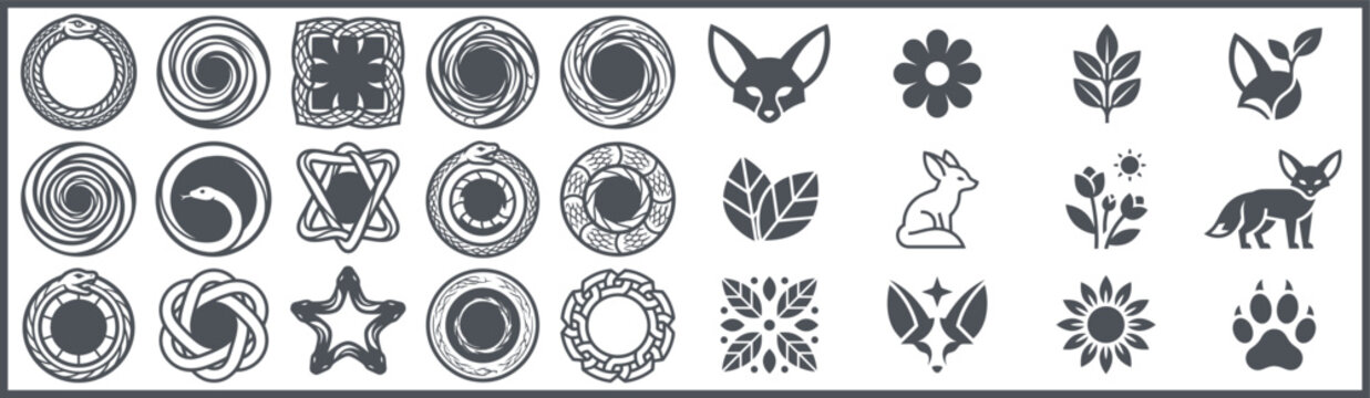 Vector. Minimalist Icons. Nature and Animal Themes.