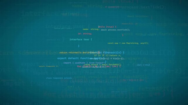 Abstract digital background with flowing lines of computer programming code and data processing animation