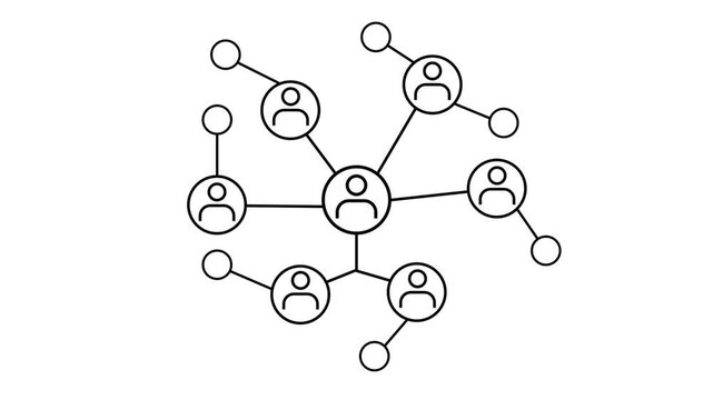 Social network line animation. Animated interconnected nodes icon. Community building. Group interaction. Black illustration on white background. HD video with alpha channel. Motion graphic
