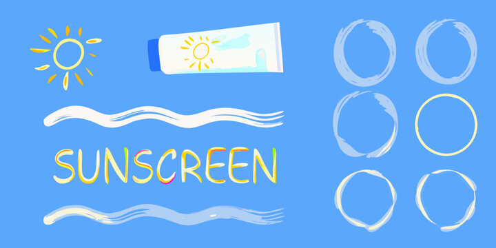 Sunscreen Tube And Sun Vector Illustration With Wavy Lines