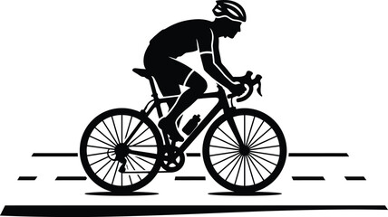 Fototapeta premium Professional athletic cyclist riding a mountain bike on asphalt road surface, active biker in motion during outdoor fitness exercise, cutout side view isolated on transparent white background.