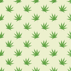 Fototapeta premium Seamless pattern with hand drawn cannabis leaf Medicine marijuana Hemp leaves For decorative print, wrapping paper, fabric, packaging, background