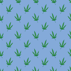 Fototapeta premium Seamless pattern with hand drawn cannabis leaf Medicine marijuana Hemp leaves For decorative print, wrapping paper, fabric, packaging, background