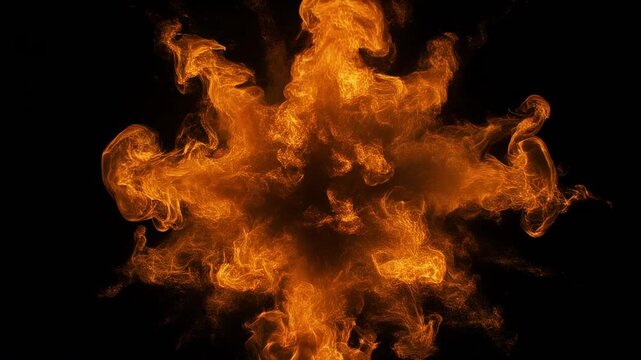 Expanding fiery explosion in dark background timelapse