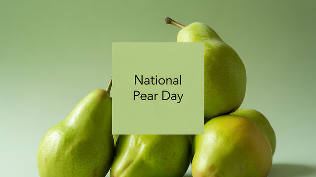 National Pear Day celebration with fresh green pears displayed against a soft green background