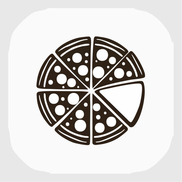Graphic icon of a pizza pie with one missing slice fastfood illustration