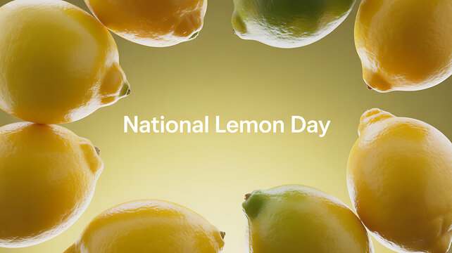 National Lemon Day celebration with fresh lemons arranged in a circular pattern against a soft yellow background