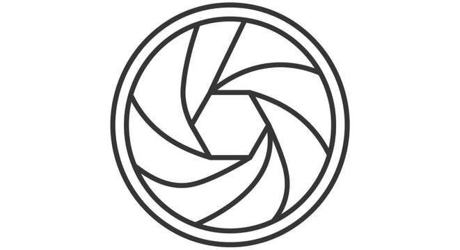 Creative Black and White Spiral Camera Lens Shutter Icon for Photography and Media Design with high quality professional line art symbols for modern creative design and digital branding projects