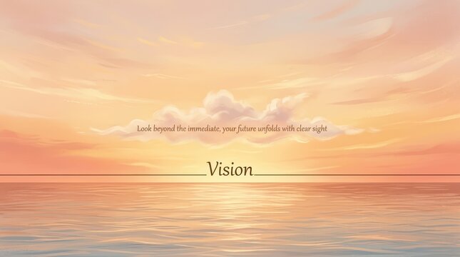 Serene sunset over ocean with inspirational quote about vision and future, symbolizing hope and clarity