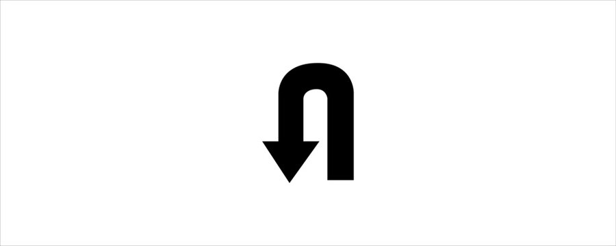 Black u turn arrow icon on white abstract background minimalist return or rotation direction symbol vector