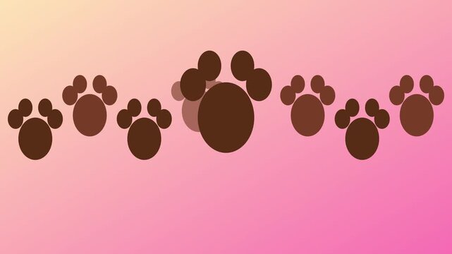 Animated paw prints pattern animation 4k background, with floating animal, tracks on gradient, pink backdrop