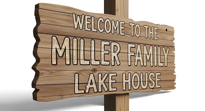 Welcome sign for Miller family lake house entrance.