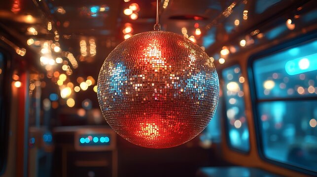 Disco Mirror Ball Lighting in Night Party Bus.