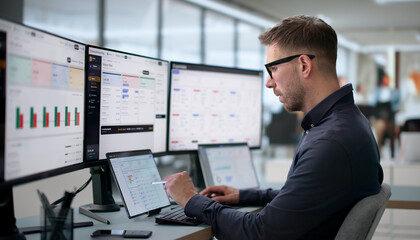 Fototapeta premium Young Accountant Using Laptop To Review Financial Statements