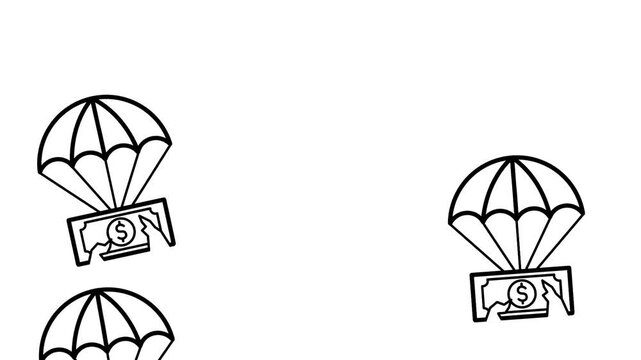 Broken money with parachute, representing financial loss, economic decline, and bankruptcy. Visual representation of business risk and financial instability.