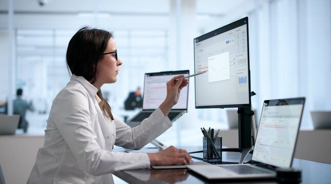 Young Female Medical Professional Reviewing Patient Records