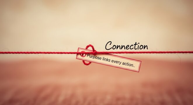 Connection and Purpose: A Red String Symbolizing Linked Actions and Meaningful Intent on a Textured Background