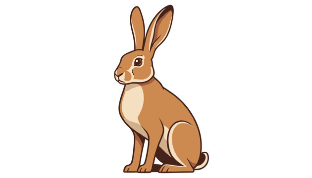 Beautiful brown wild hare sitting alertly on a white background with long ears and detailed fur texture.