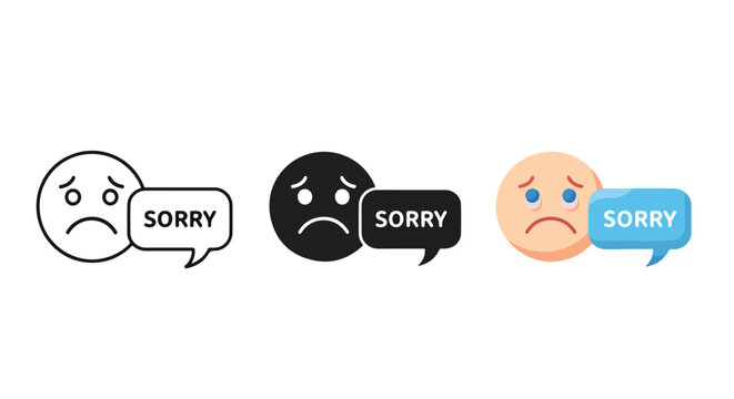 Sorry sad face speech bubble vector icon - Line and glyph solid icon and logo template - Vector icon symbol for website - Icon vector - Blue icon vector. Clipart