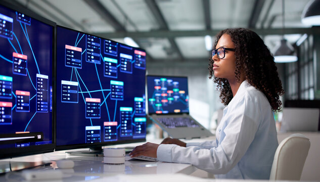 Young African Woman Using Low Code Platform