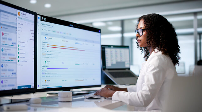Young Healthcare IT Specialist Updates Patient Records