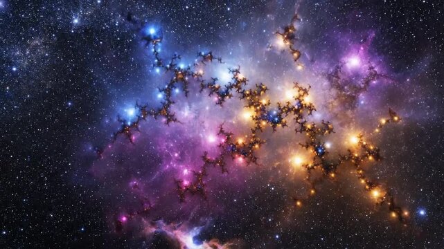 Abstract galaxy nebula with colorful fractal light patterns in deep space