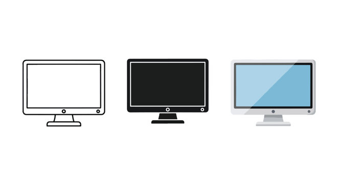 Computer monitor screen icon set vector - Clipart, Glyph and solid icon set, Flat Design Icon, line icon set, Flat Vector icon, icon, Editable stroke icon