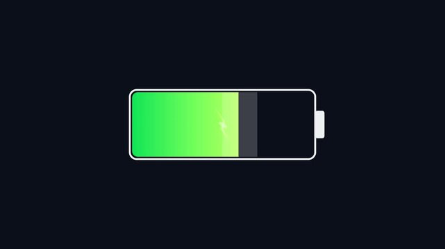 Digital battery charging progress bar animation with lightning for mobile device power status 4k energy