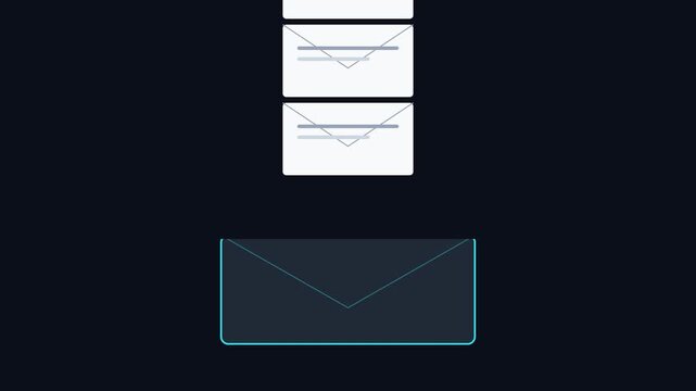 Digital email inbox notification animation with incoming messages and envelope 4k