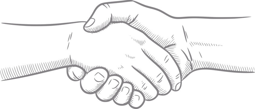 Dibujo a mano de dos personas d&aacute;ndose la mano, que representa un acuerdo comercial exitoso