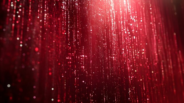 Vibrant red digital rain effect with glowing particles cascading downward against a radiant backdrop. Dynamic, futuristic abstract texture ideal for tech, gaming, or cinematic visuals.