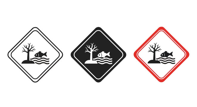 Environmental hazard dead fish river icon - Modern style icon. Vector icon set. Glyph and solid icon set. Icon vector. Flat Design Icon. line icon set