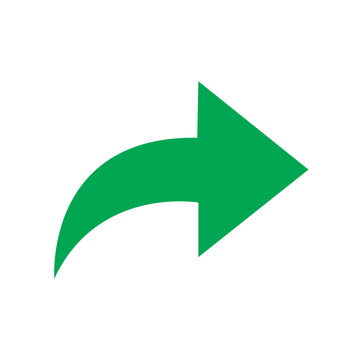 Arrow icon in green shows a curved shape commonly utilized to signify progress or a continuation of a digital workflow.
