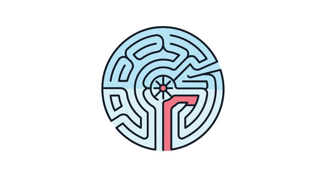 Circular maze with a highlighted path leading to the center