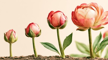 Obraz premium Botanical Study Displaying Progression of a Single Flower Bud to Full Bloom in Natural Setting