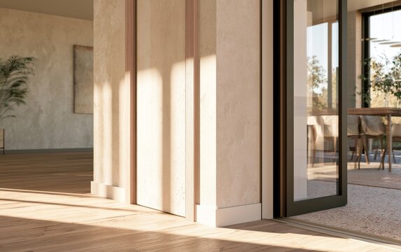 Modern Flush Door Jamb Profile Featuring Concealed Design in a Bright Open Interior Space with Natural Light